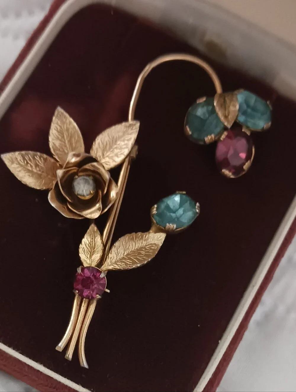 Coro Pegasus Floral Brooch Pink Blue Clear Crystal Accents